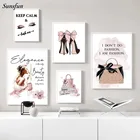 Роскошная розовая сумка на высоких каблуках с принтом, модный художественный постер, Настенная картина, украшение для салона красоты, для девочек