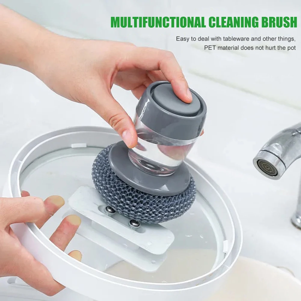 

Kitchen Soap Dispensing Palm Brush Washing Liquid Dish Brush Soap Pot Utensils with Dispenser Cleaning Bathroom Cleaning Tools