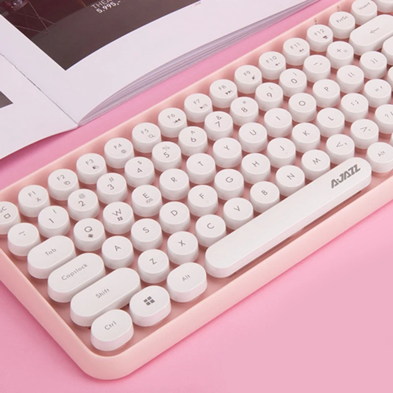 

AJAZZ 308I Bluetooth Keyboard Tablet Computer Notebook Home Office Girl Keyboard Mobile Phone Keyboard 84 Keys Pink