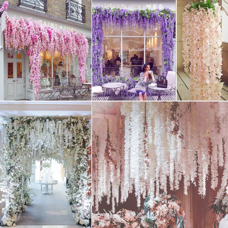 12pcs 45inch artificial wisteria flowers fake wisteria vine ratta hanging garland silk flowers string home party wedding decor free global shipping