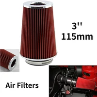 3 115 mm universal kits auto car race sports air intake filter air filter cone filter cleaner vent crankcase red