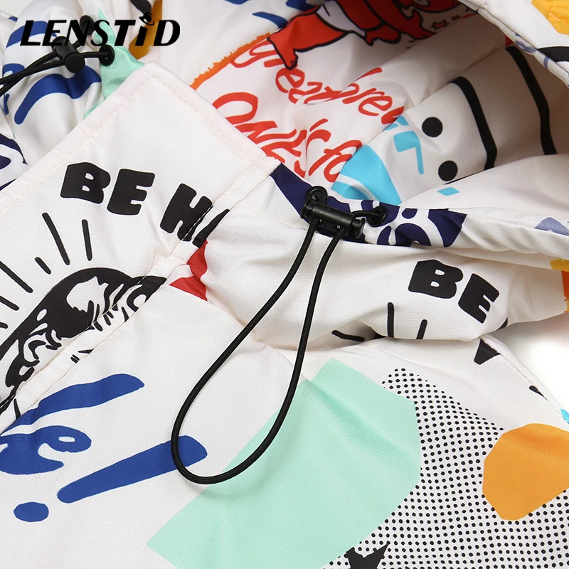 

LENSTID Mens Hip Hop Padded Jackets Windbreaker Graffiti Poster Print Streetwear Harajuku Winter Warm Thick Outdoor Parka Coats