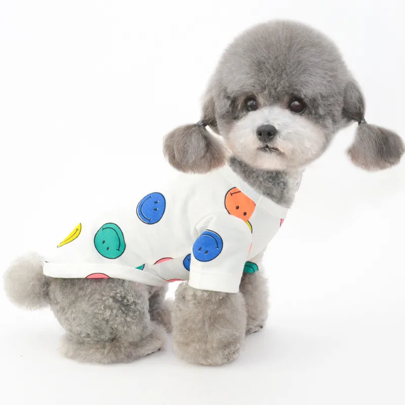 Хлопковая футболка для собак одежда на весну и лето пижама с рисунком кошки