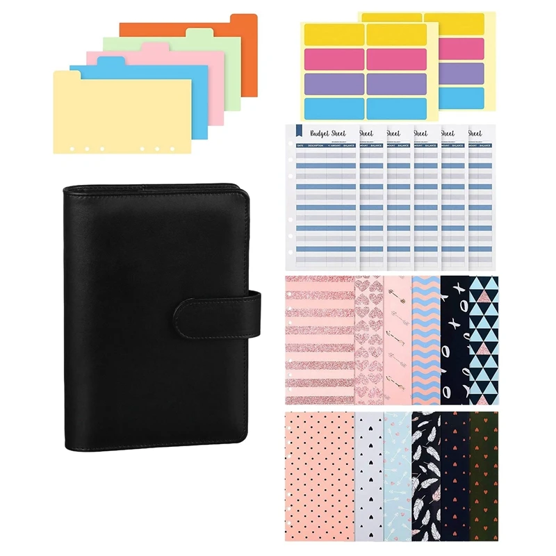 

PPYY-A6 блокнот из искусственной кожи, ежедневник, органайзер, цветные водонепроницаемые конверты для наличных, бюджетные листы