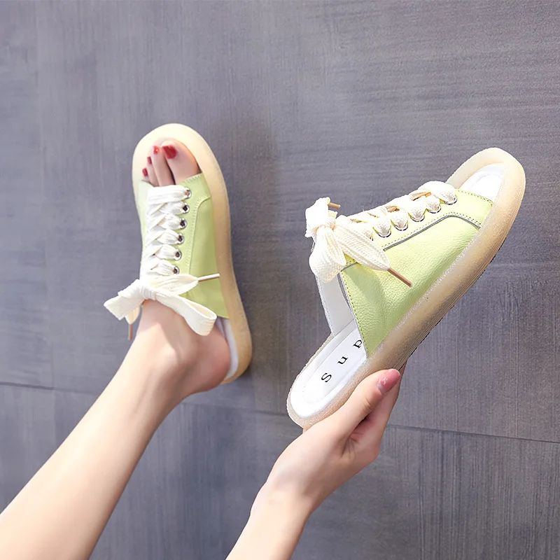 Summer New 2020 Fashion Leisure Womens Shoes Soft Bottom Sandals Cross-tied Tendon Bottom Flat With Low (1cm-3cm) Non-slip Solid