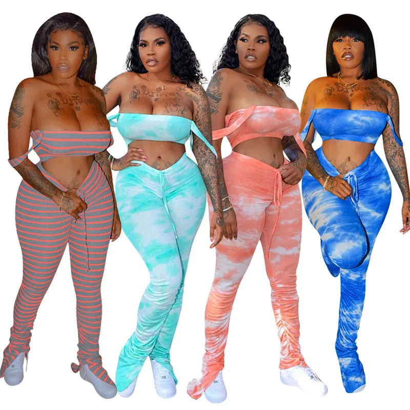 

Summer Women Fashion Fashion Sexy Pit Strips Dyeing Hip Hip Fold Split Horn Trousers + Vest Two-piece Set Wholesale Dropshpping