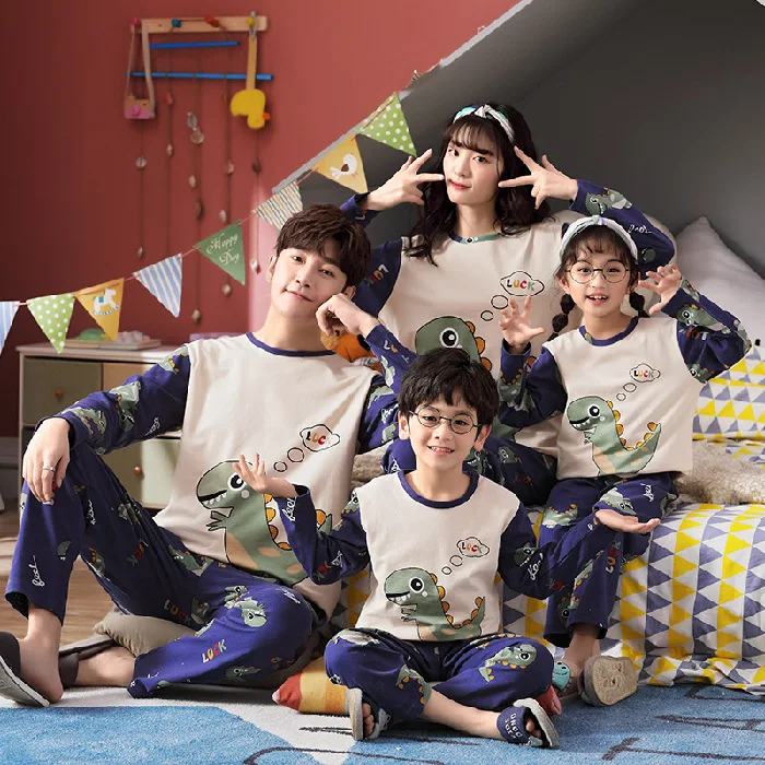 

Family Matching Outfits Print Family Pajamas Home Service Parent-Child Suit Top+Pants Long Sleeve Cute Cartoon Home Clothes