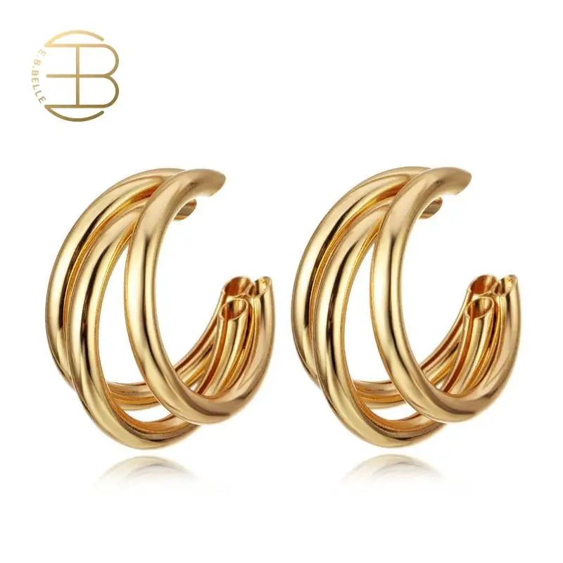 

2020 Classical Style Three Layes Gold Silver Color Metal Hoop Earrings For Women Ladies Basic Jewelry Small Size Hoop Earring