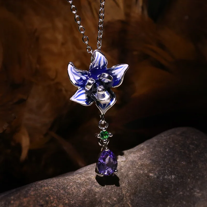 Роскошный ручной работы эмалированный цветок кулон ожерелье серьги обручальный