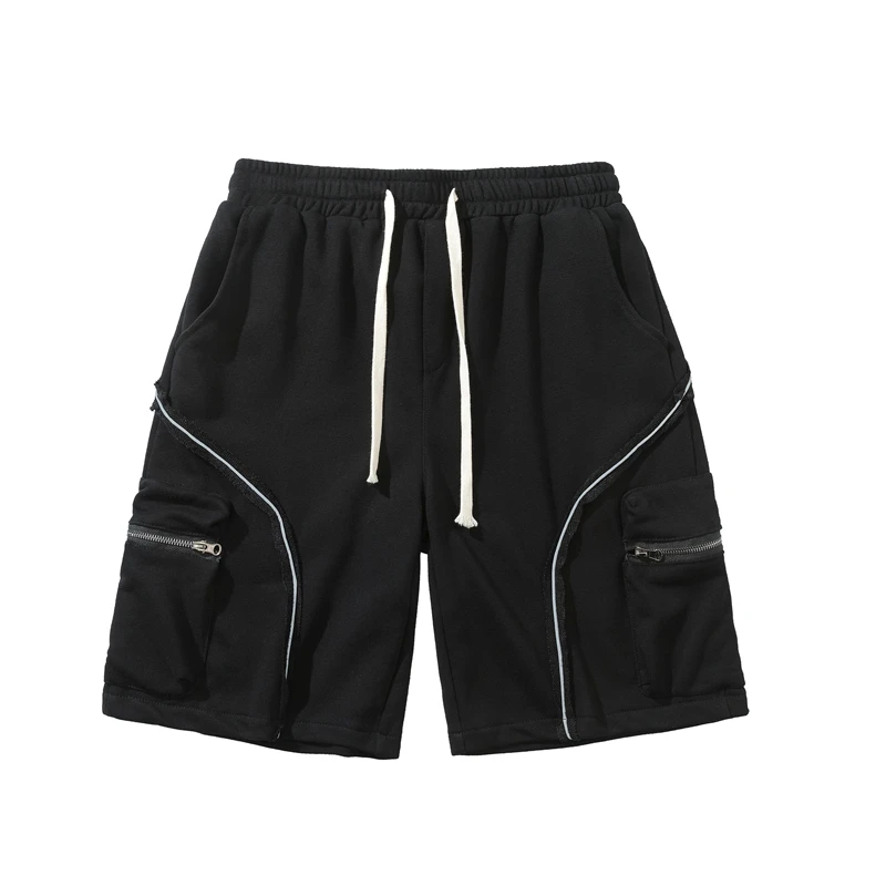 

Men Shorts 2021 New Summer Fashion Zipper Pocket Black Hip Hop Streetwear Style Male Carharajugo Casual Knee Length Shorts Homme