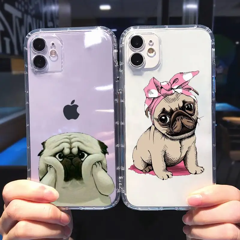 

Cute Pug Dog French Bulldog Phone Case Transparent soft For iphone 5 6 7 8 11 12 s c se plus mini x xs xr pro max cover shell