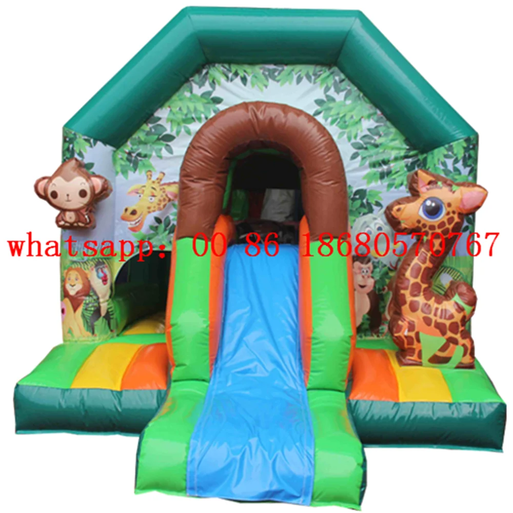 

New design Cute Animals zoo Bounce House jump obstacle bouncer jumper jumping castle inflatable castle slide combo