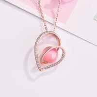 cute temperament rose gold jewelry women heart shape pink stone pendant necklace valentines day clavicle chain accessoires 2021