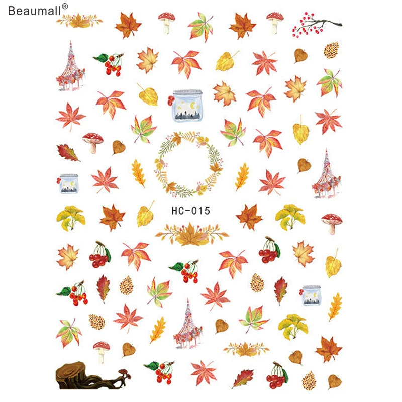 

Halloween Pumpkins Autumn Leafs Nails Art Manicure Back Glue Decal Decorations Design Nail Sticker For Nails Tips Beauty