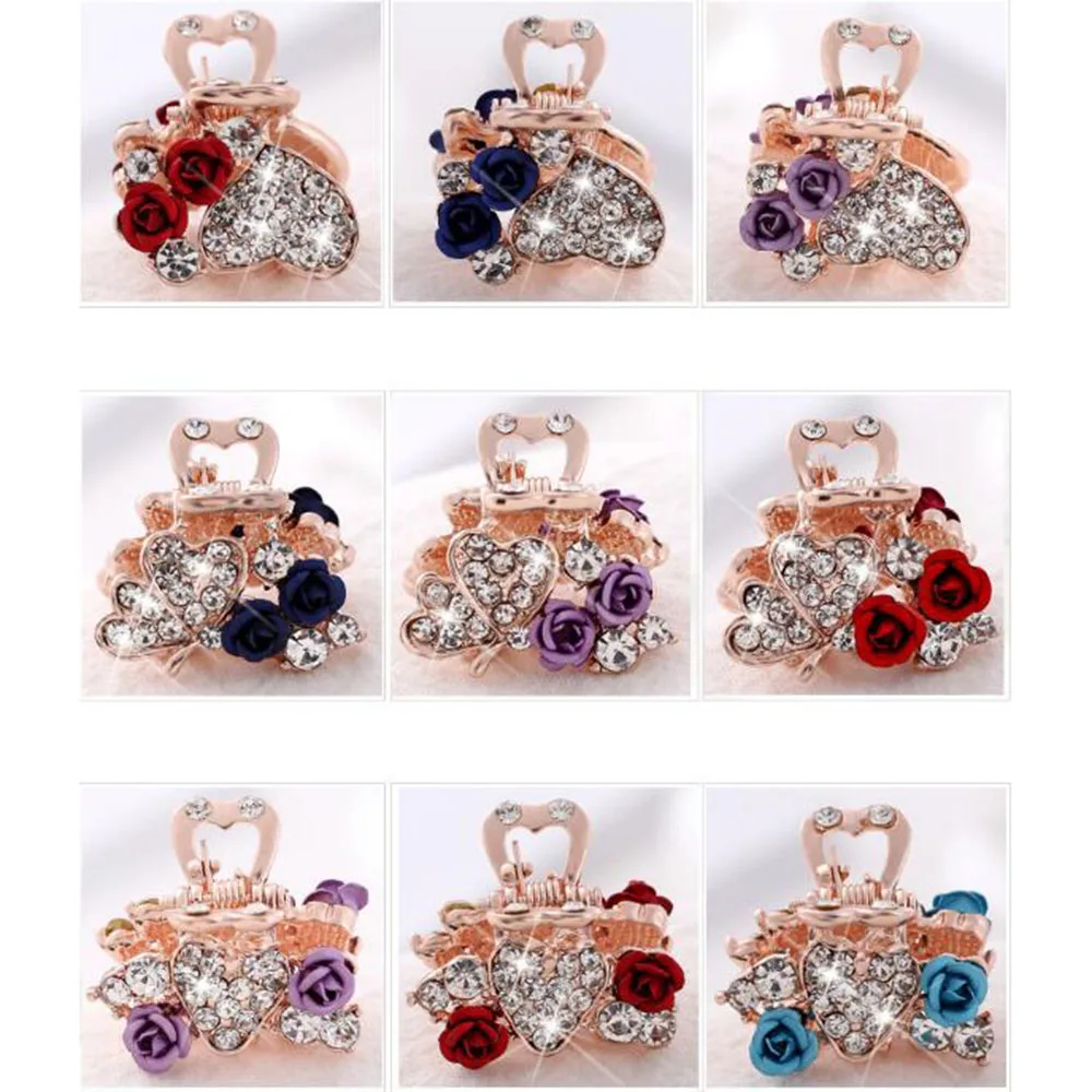 

Rose Flower Rhinestone Crystal Metal Hair Clip Women Girls Hair Claw Clip Clamp Hair Accessories