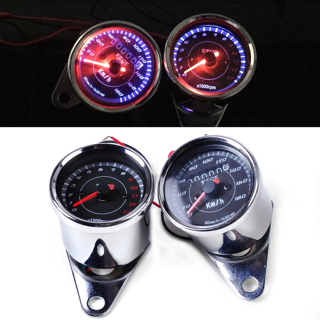 

New Universal Chrome LED 13000 RPM Tachometer + Dual Speedometer Odometer Gauge Meter Motorcycle for Honda Yamaha Suzuki