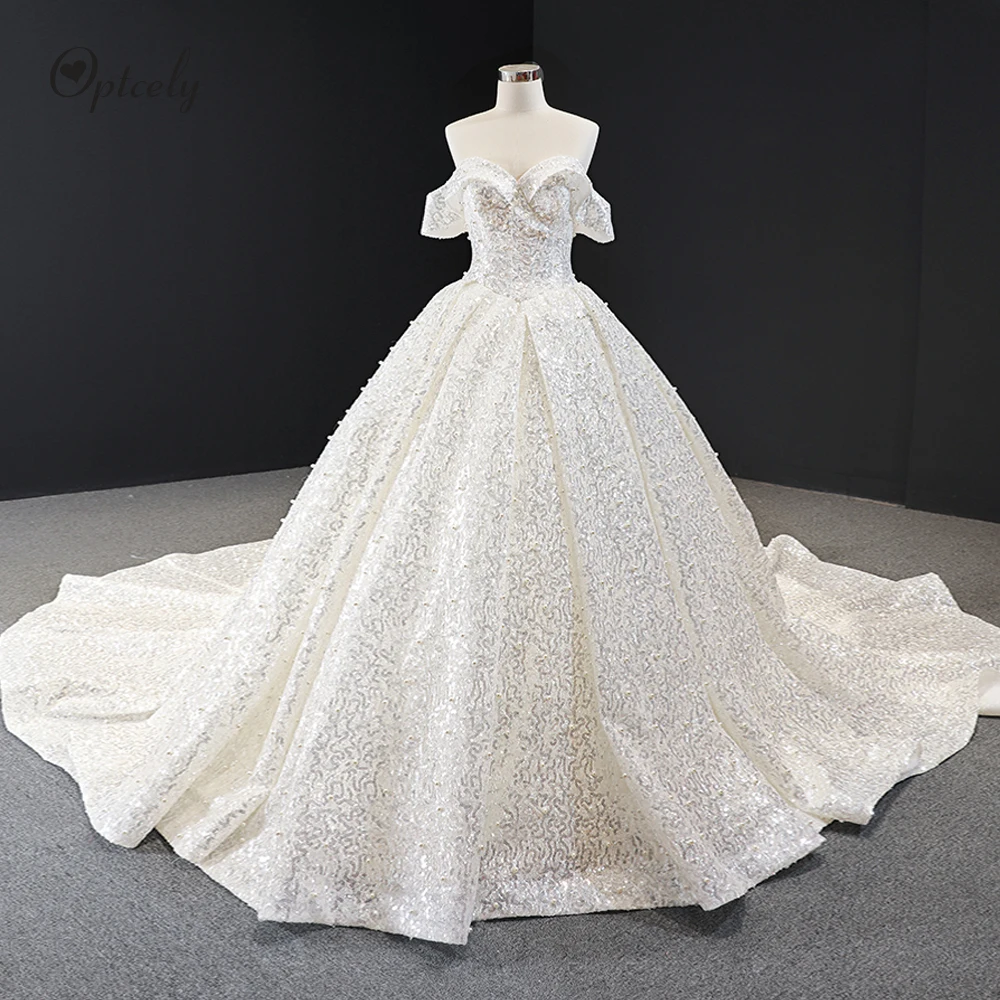 Optcely Vestido de Noiva платье для ловля мяча с открытыми плечами сверкающие изысканные свадебные платья с открытой спиной Платья с коротким шлейфом