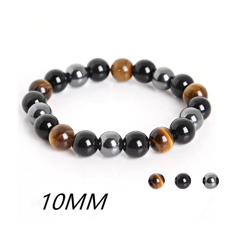 Браслет 10 мм из тигрового глаза гематита и черного обсидиана мужской браслет