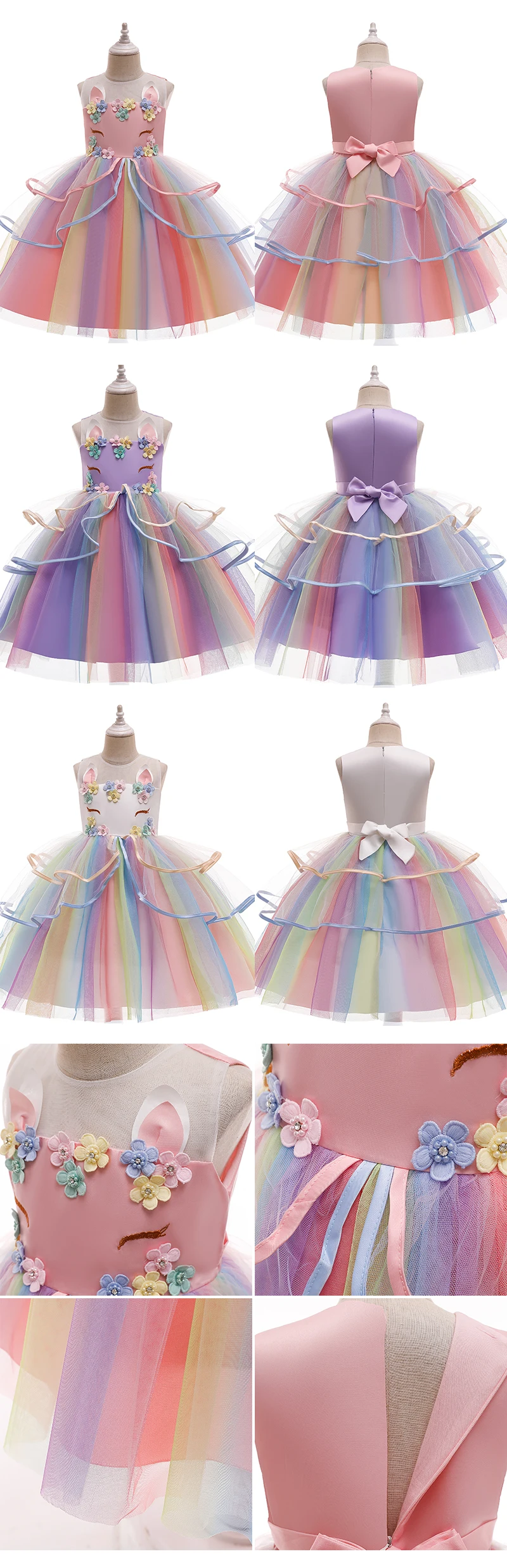 best baby dresses Christmas Girl Unicorn Rainbow Long Dress Flower Girl Wedding Party Princess Dress Lucky Baby Girls Birthday Dress Set 3-12 Year baby girl skirt