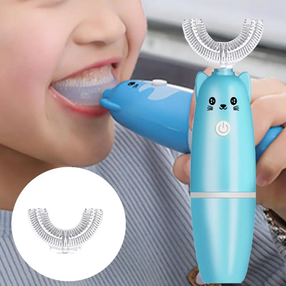 Cepillo de dientes en forma de U para ni&ntilde;os, cepillo de dientes el&eacute;ctrico suave, Limpieza Profunda, Material de grado alimenticio, cepillo de dientes de modelado de dibujos animados-1
