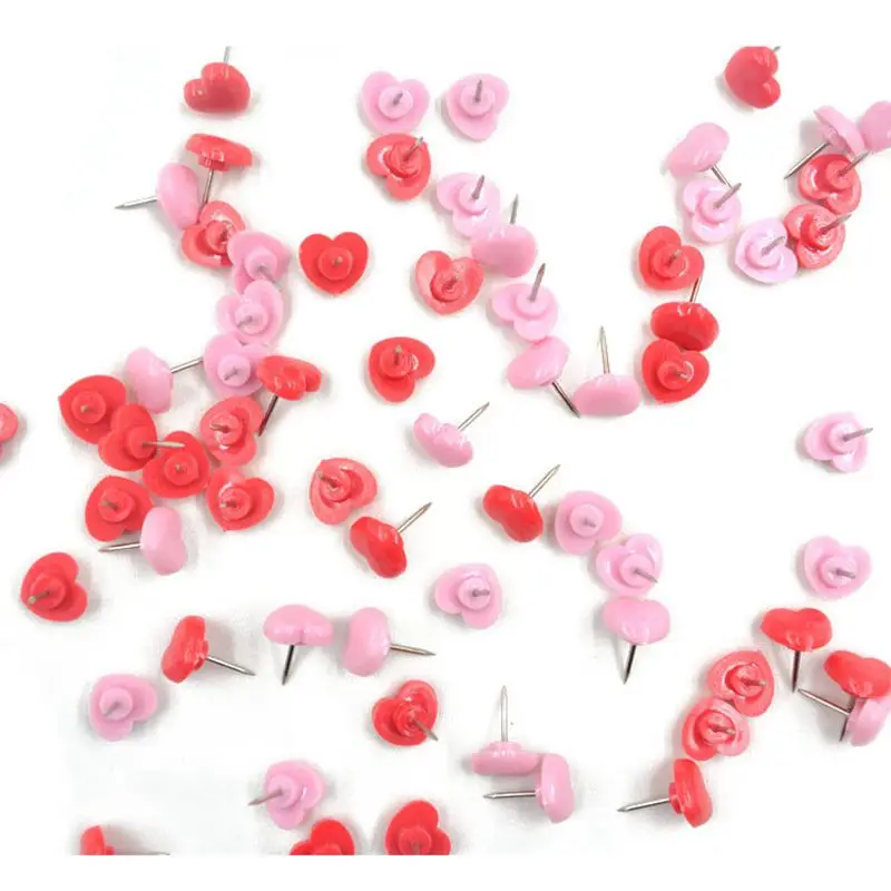 

Heart shape 50pcs Plastic Quality Cork Board Safety Colored Push Pins Thumbtack Office School Accessories Supplies Pink