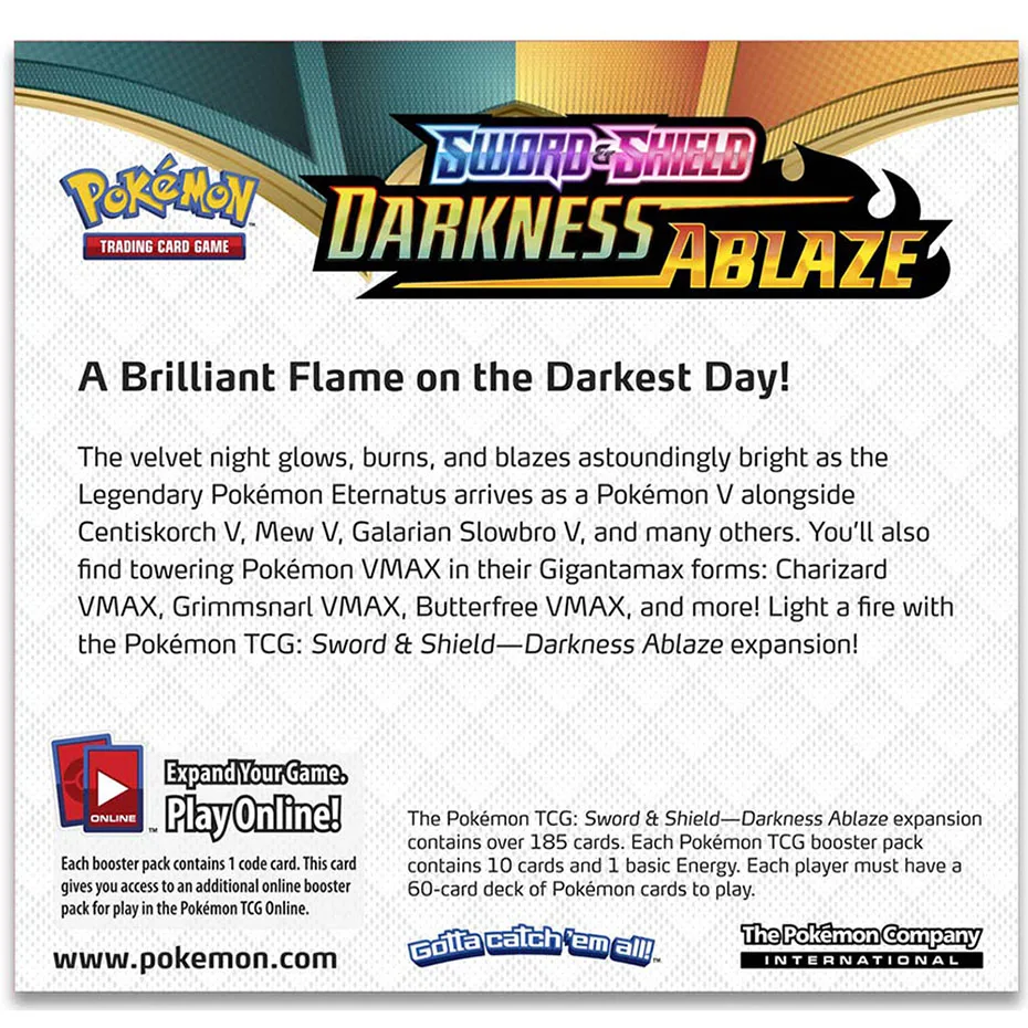 Caja de exhibici&oacute;n de Pokemon TCG: Sword & Shield Dark Ablaze Booster, juego de cartas coleccionables, 36 paquetes, 360 Uds.-1