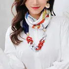 Женский этнический Ретро шейный платок, шарф с подвеской-цепочкой, ожерелье из искусственного шелка с принтом в горошек и перьев