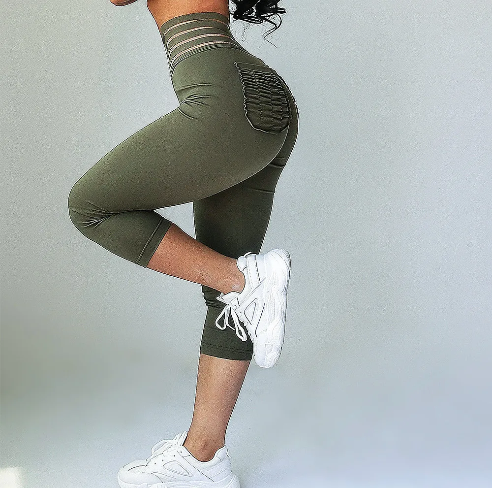 CB119 green seven Сетчатый комплект для йоги с карманами, штаны для фитнеса, Ropa Deportiva Mujer, спортивная одежда для спортзала, женский спортивный бюстгальтер, комплект для бега, шорты, спортивный костюм - Цвет: CB119 green seven