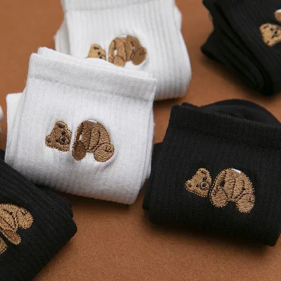 Женские носки с вышивкой пальмового ангела модные спортивные из чистого хлопка