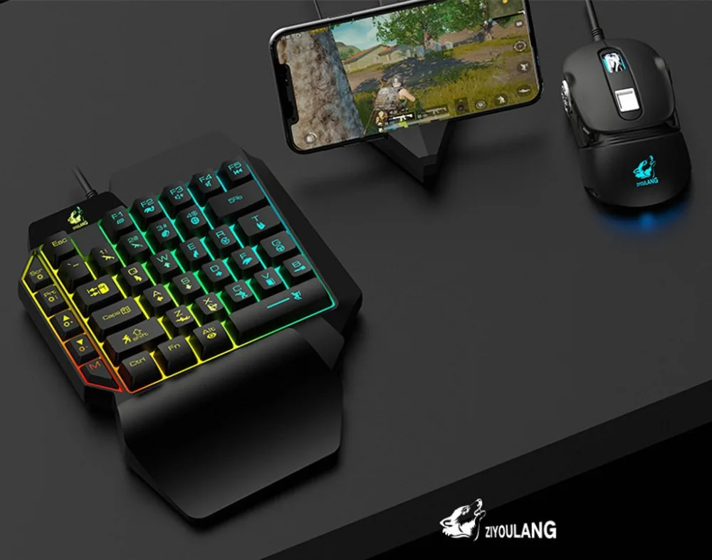 Игровая клавиатура T15 Проводная игровая клавиатура с светодиодный подсветкой 39 клавиш Одноручная мембранная клавиатура игровая Проводная клавиатура teclado