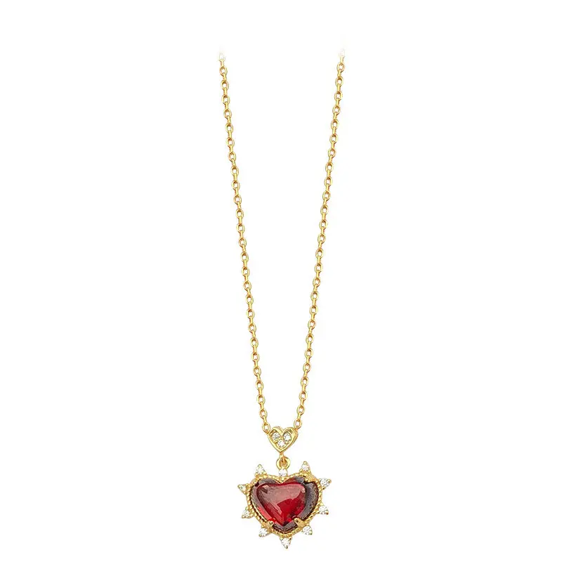 

Gold Heart Real 925 Sterling Silver Necklace For Women Fashion Chain Fine Jewelry Zircon Necklaces & Pendants Gift Flyleaf
