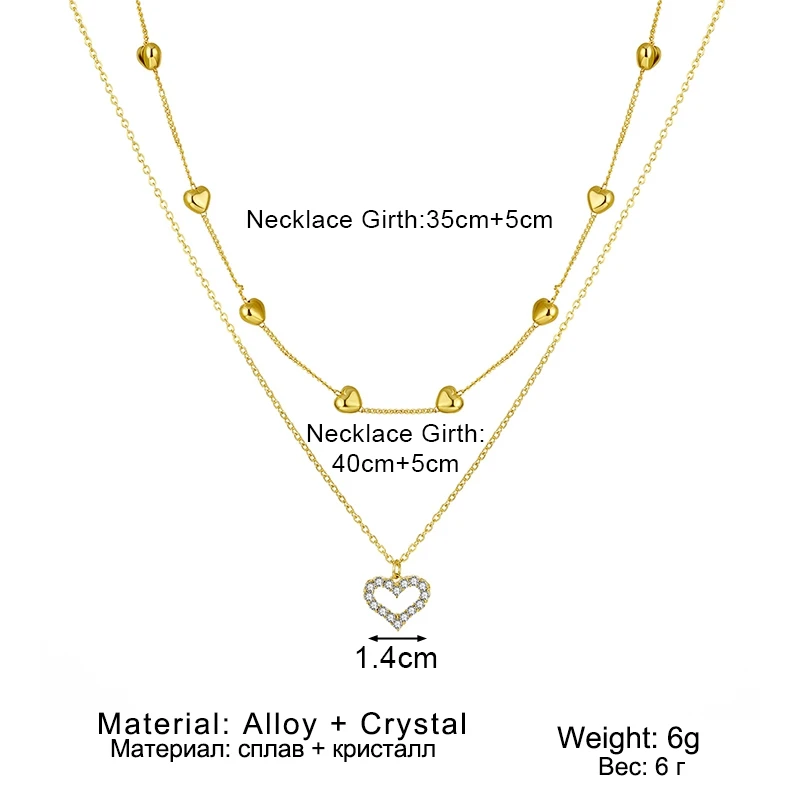 

2021 New Gold Color Double layer Heart Necklace Shining Bling Zircon Women Clavicle Chain Charm Bride Party Wedding Jewelry gift