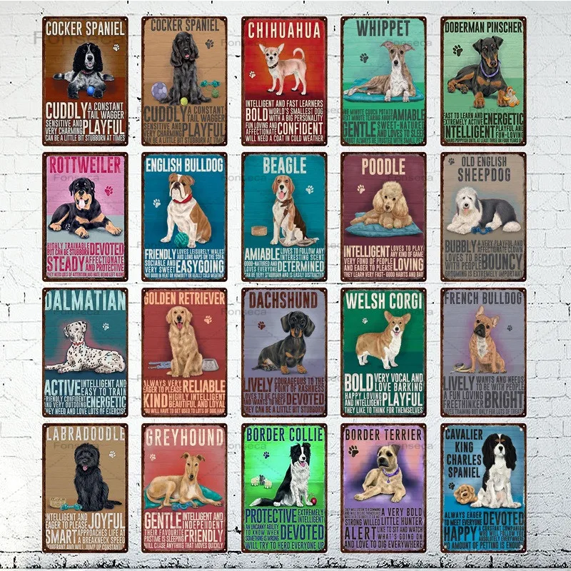 

Pet Iron Painting Colourful Animals Dogs Tin Sign Decorative Poodle Bulldog Sheepdog Metal Plaque Wall Decor Home Decoration