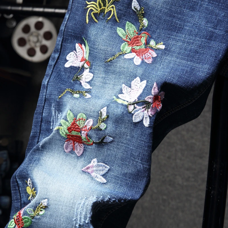 

2021 Cotton Men's embroidery Jeans Denim Pants Brand Classic Clothes Overalls Straight Trousers for Men Black Oversize Large