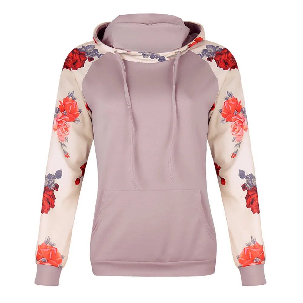

fashion hoodies women hoody floral sleeve patchwork streetwear women clothes tops autumn d90725