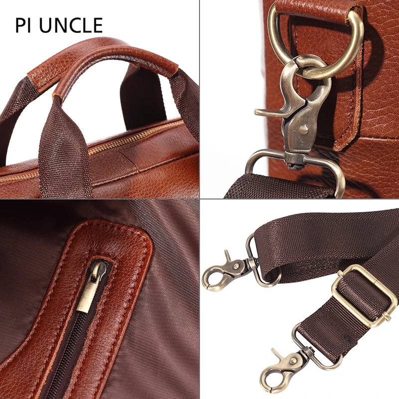 Genuine Leather Male Briefcase 14 inch Laptop Computer Bag For Man Luxury Messenger Shoulder Crossbody Vintage Brand | Багаж и сумки