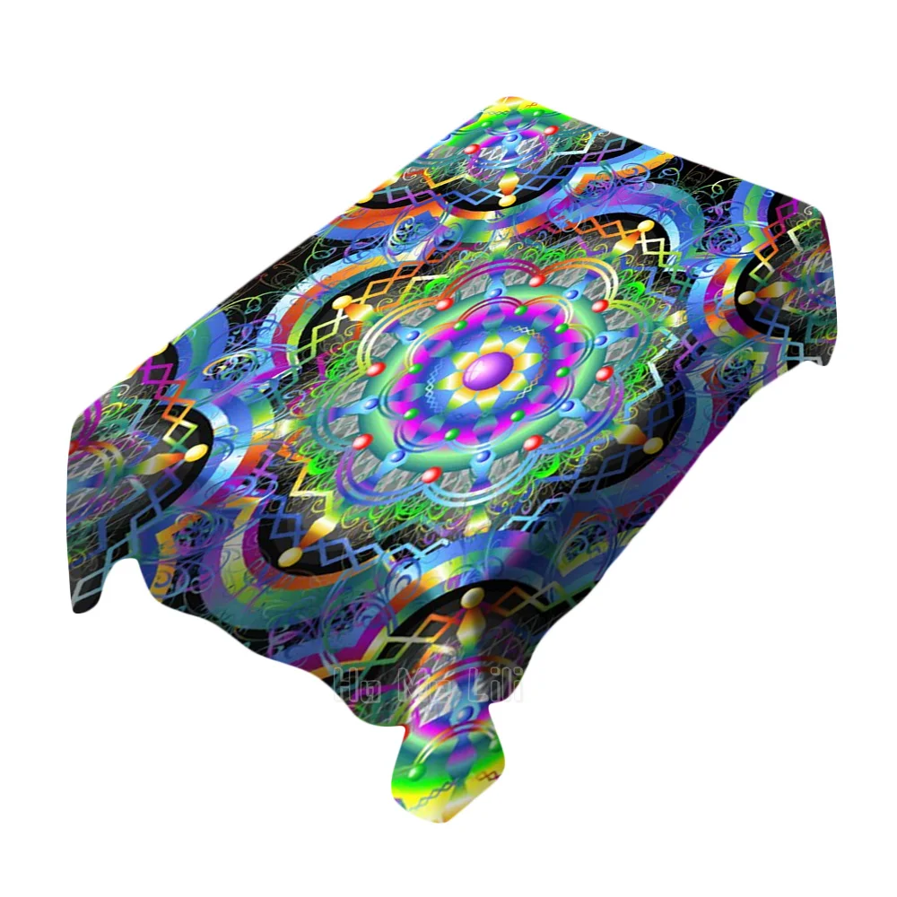

Psychedelic Neon Colorful Flowers Daisies Art Design Vector Waterproof By Ho Me Lili Tablecloth