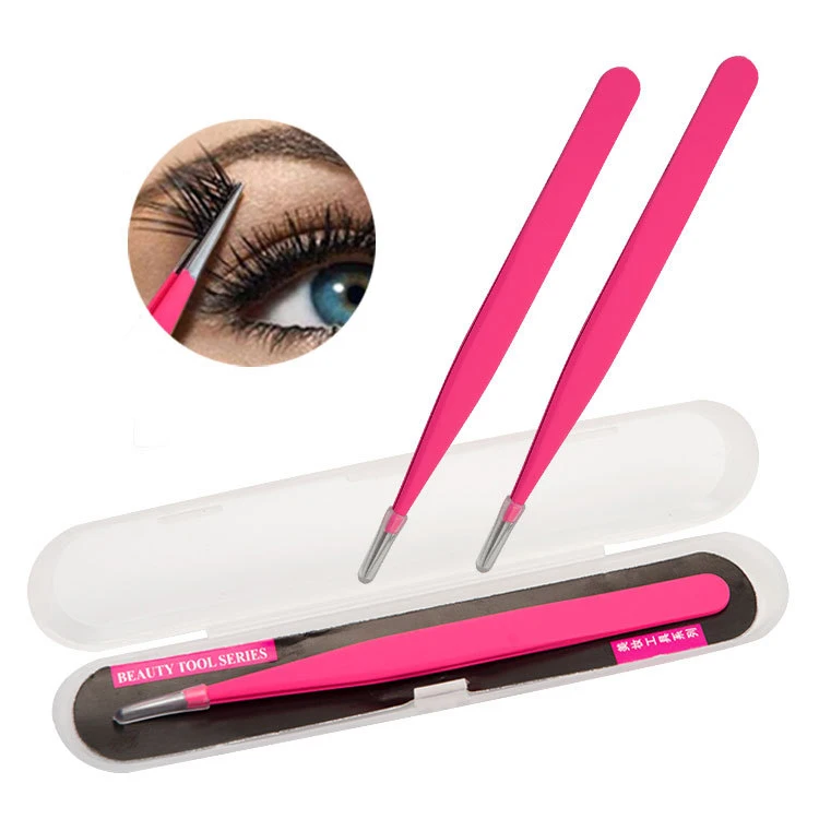 Модные розовые красные нержавеющая сталь tweezers инструменты для наращивания ресниц прямые изогнутые Профессиональные портативные брови самодельный пинцет