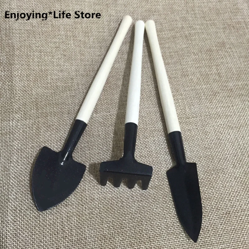 3 PCS Mini Metal Garden Handle Shovel Rake Set Weeding Tool Bonsai Flowers Pot Head Gardening Tools | Дом и сад