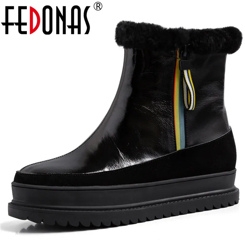 FEDONAS Newest Female Big Size Fur Snow Boots Winter Warm Wool Women Ankle Flats Platform Casual Office Shoes Woman | Обувь