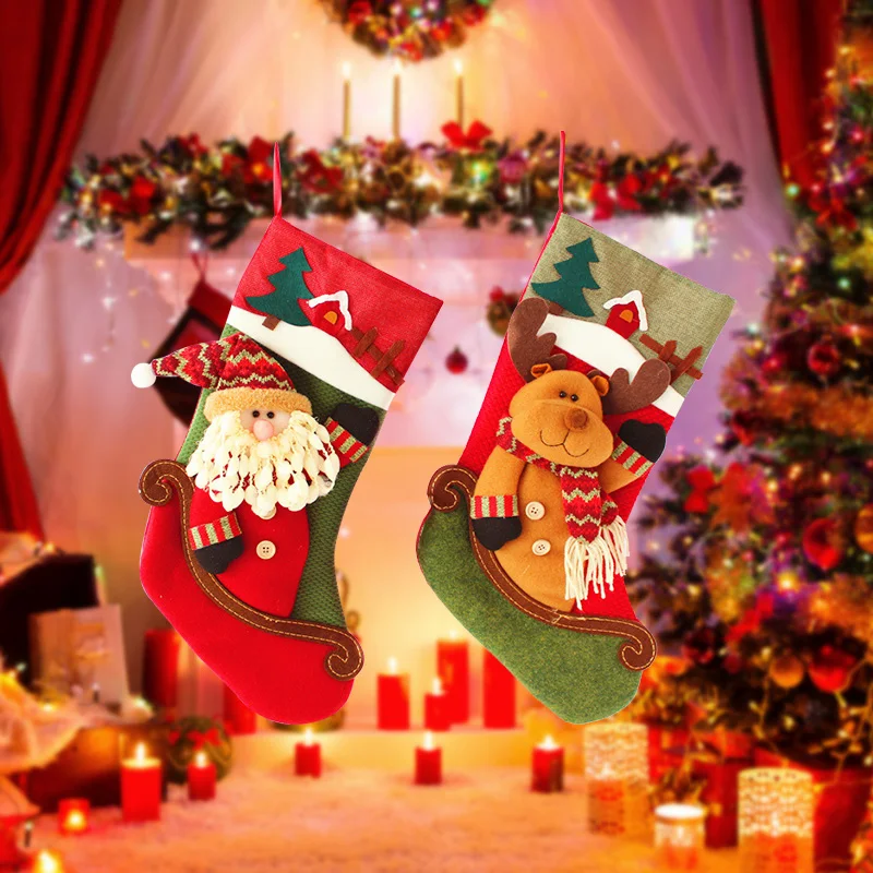 

Large Stockings Santa Elk Fabric Candy Gift Socks Christmas Lovely Bag for Children Fireplace Xmas Tree Ornaments Christmas Gift
