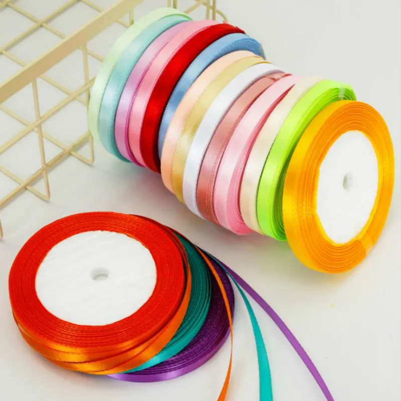 

25yards/Roll 6mm Satin Ribbons for Wedding Birthday Party Gift Wrapping Christmas Halloween Festival Supplies DIY Crafts Ribbon