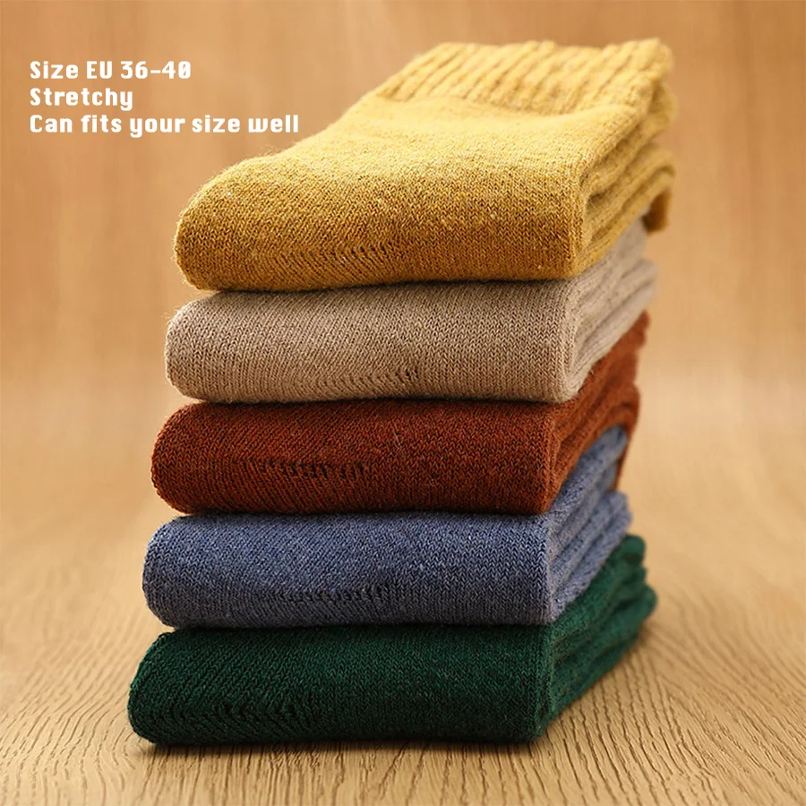 

5 Pairs/set Winter Wool Socks For Women Thick Warm Soft Terry Short Socks Female Casual Solid Color Socks Size 36-40 New 2019