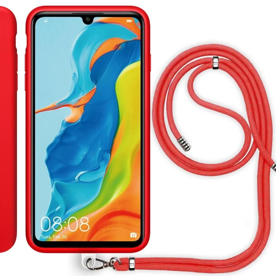 

Phone Case Compatible for Huawei P30 Lite Hanging Rope Silicone Case Red