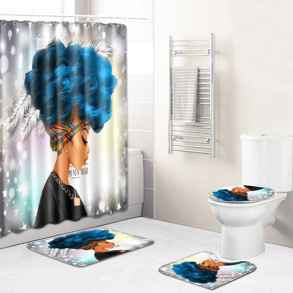 Zeegle Toilet Shower Curtain Set Creative Cartoon Anti-slip Bathroom Foot Rug Decoration Floor Mat Water Absorption | Дом и сад