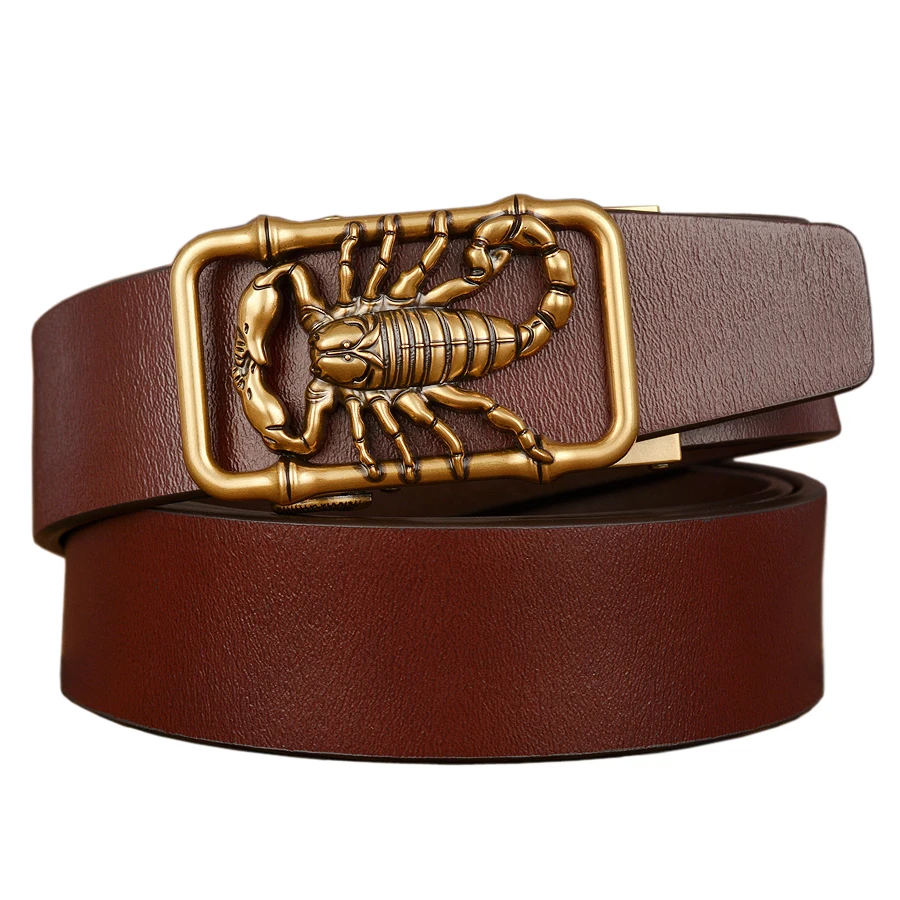 Мужские ремни с автоматической пряжкой в стиле скорпиона повседневные из