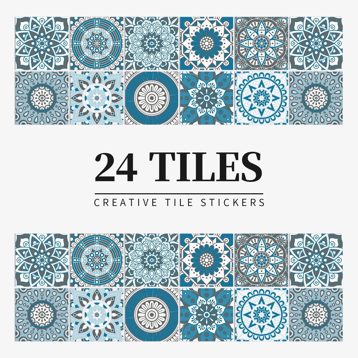 

24pcs Tile Stickers Kitchen Backsplash Pvc Self Adhesive Waterproof Bathroom Mandala Wall Retro Decoration Wallpaper Art Mural