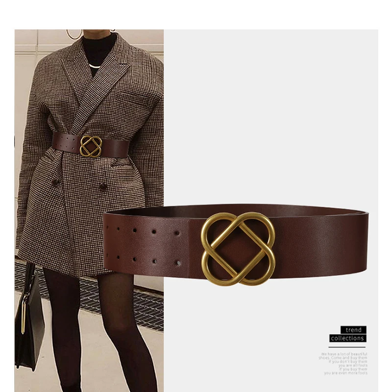 

Waist Seal Ladies Decorative Coat Suit Wide 5.8 CM Belt Retro With Skirt Sweater Brown Versatile Leather Cummerbunds Women