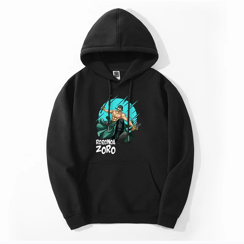 

Осень-зима 2021, Мужская Флисовая Слитная толстовка с японским аниме Луффи для фитнеса, толстовка с капюшоном и простым принтом ророноа Зоро, ...