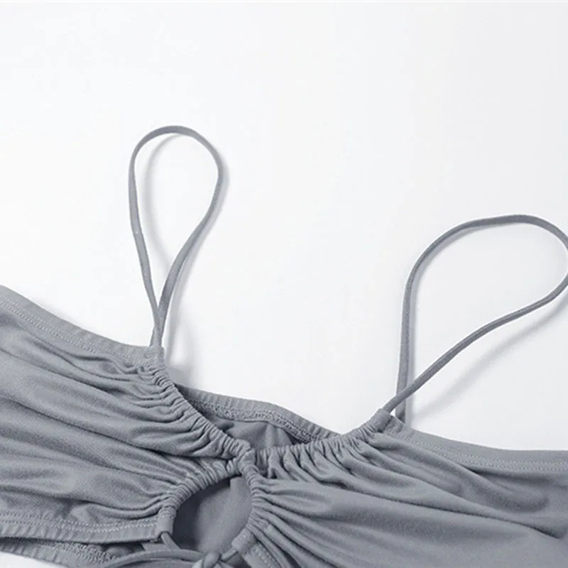 

Summer Solid Slim Strertch Camisole Simple Sexy Drawstring Bandage High Street Clubwear Female Crop Tops New Women Clothes 2021